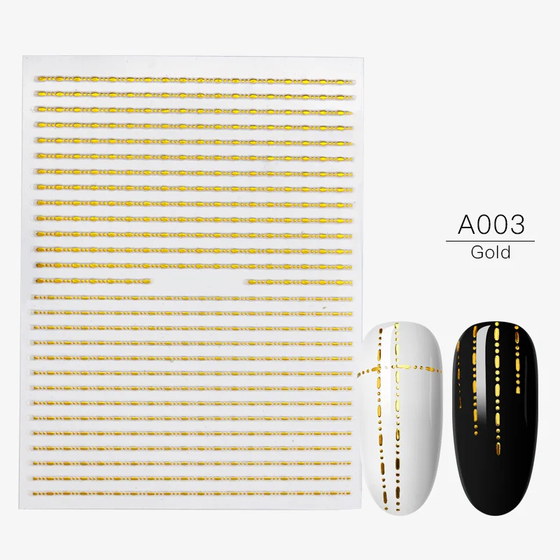 1 шт золотые Серебристые 3D наклейки для ногтей прямые изогнутые вкладыши полосы ленты обертывания геометрические украшения для ногтей - Цвет: AAQ03099
