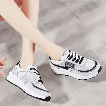 

Women Sneakers White Summer Autumn Mesh Breathable Flat Casual Shoes Women Soft Platform Lace Up Sport Walking Vulcanize Shoes