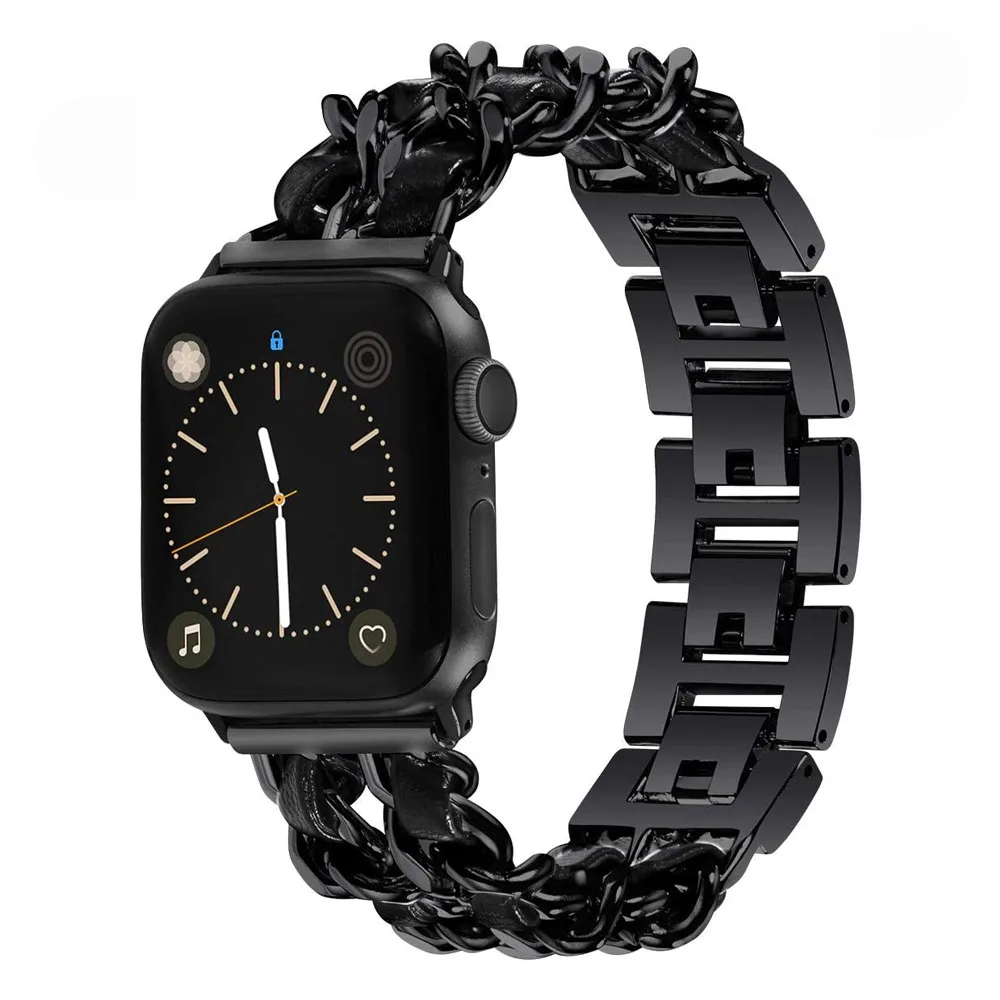 Elegant Leather Chain Metal Watchband