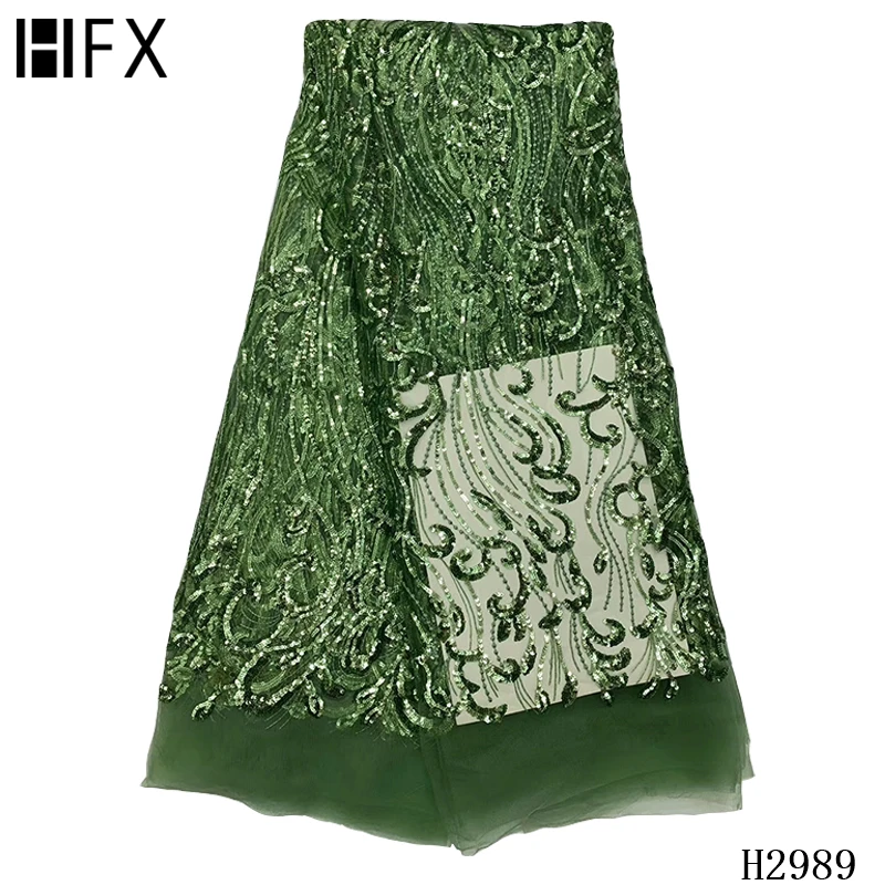 HFX Sequins Lace Fabric for Women Wedding Dress African Lace Fabrics with Sequins French Tulle Mesh Lace Bridal Materials H2898
