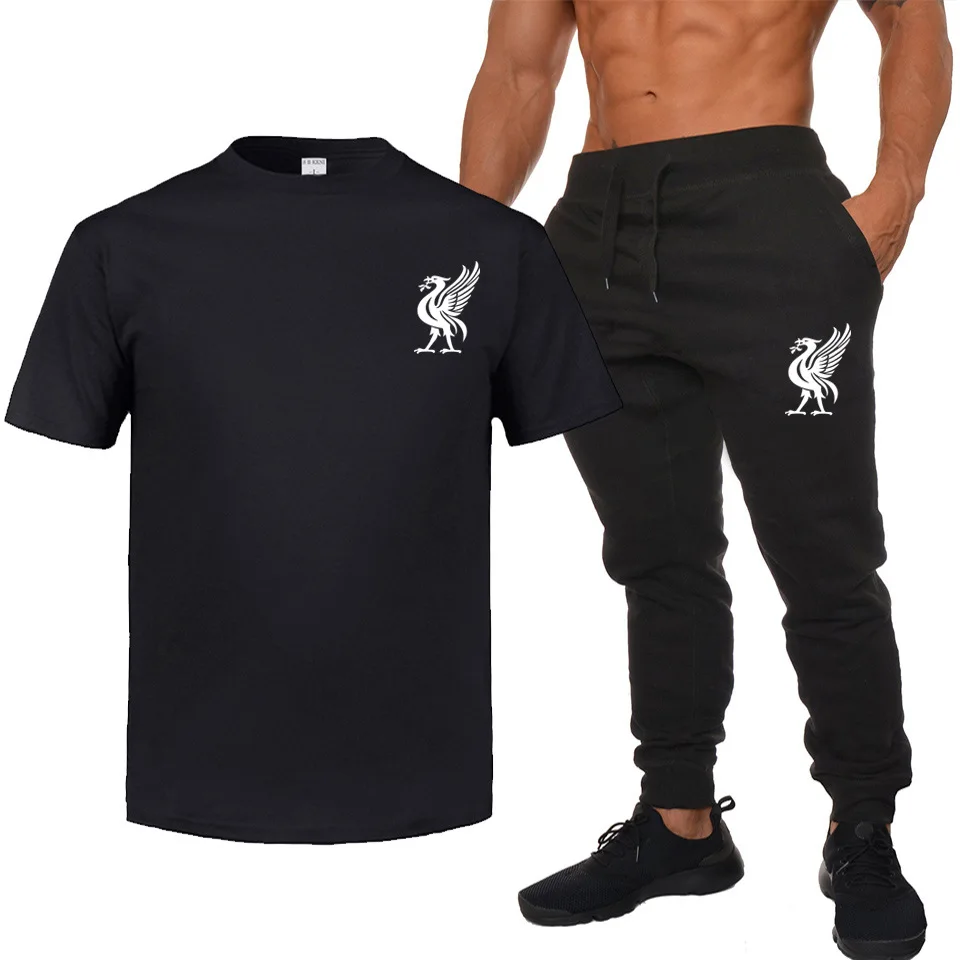 

Brand Printed Summer Wear New Style Men Fashion Short Sleeve T-shirt Trousers Sports Set Youth Casual Two-Piece Set