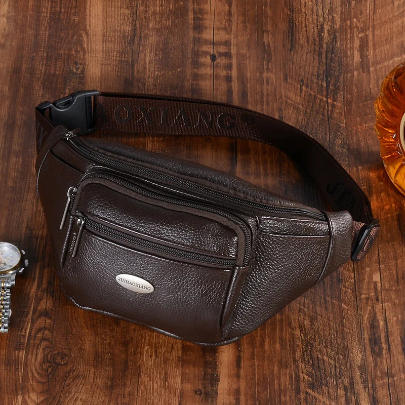 

Multi-functional Leather Pocket Men's Bag 2018 New Style Fashion Chest Pack Full-grain Leather Shoulder Pannier Bag Business Cas
