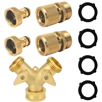 

Garden Hose Connector, 2Pcs Solid Brass Hose Quick Connector and Outlet Brass Ball Adapter with Extra 4x Washers