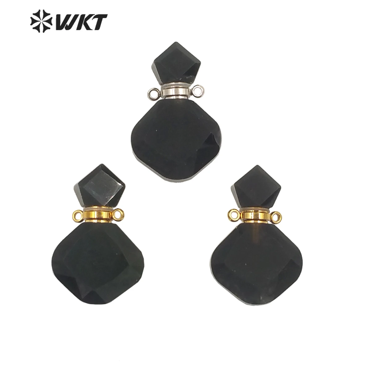 

WT-P1723 Wholesale fashion Lady gold electroplated Natural Black Obsidian stone perfume bottle pendant lovely Square shape