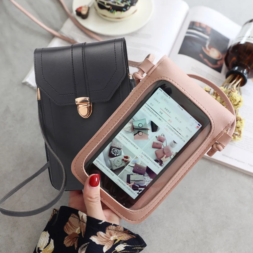bolso de hombro con correa de cuero para Smartphone Cartera con pantalla táctil para teléfono móvil para Iphone #dark pink bolso de hombro con correa de cuero para Smartphone Cartera con pantalla táctil para teléfono móvil para Iphone #dark pink