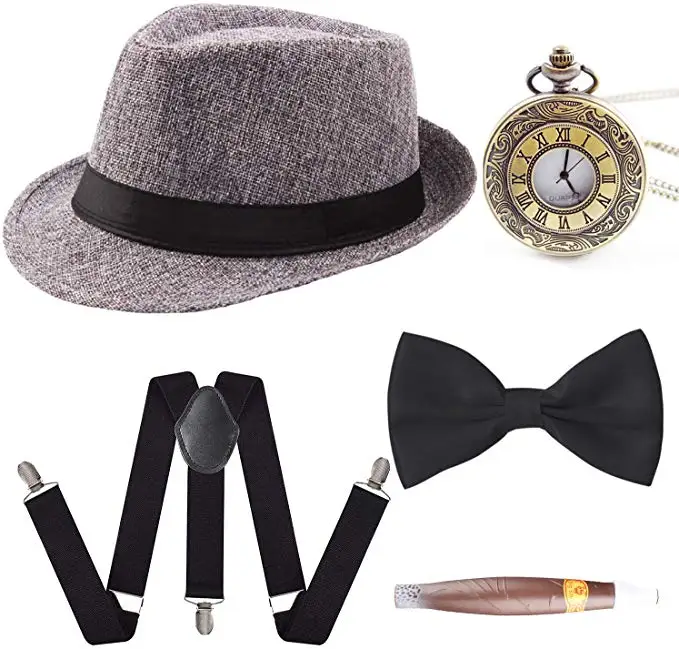 Drop shipping Men's 1920s Accessories Gatsby Gangster Costume Set Tweed Newsboy Cap - Color: 19