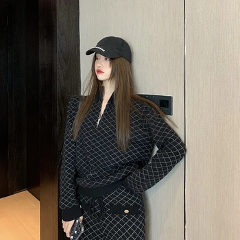 

Women half turtleneck plaid knitted Sweater Autumn and winter plaid female zipper Sweaters and pullovers womens (R98005)