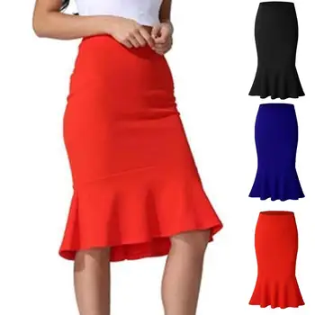 

Fashion Office Women Solid Color High Waist Fishtail Flouncing Skirt Short Dress
