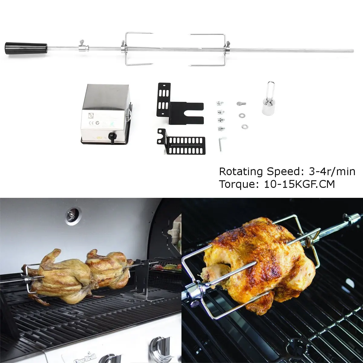 110V 4W BBQ Rotisserie Motor Set Barbecue Grill Roaster Spit Rod