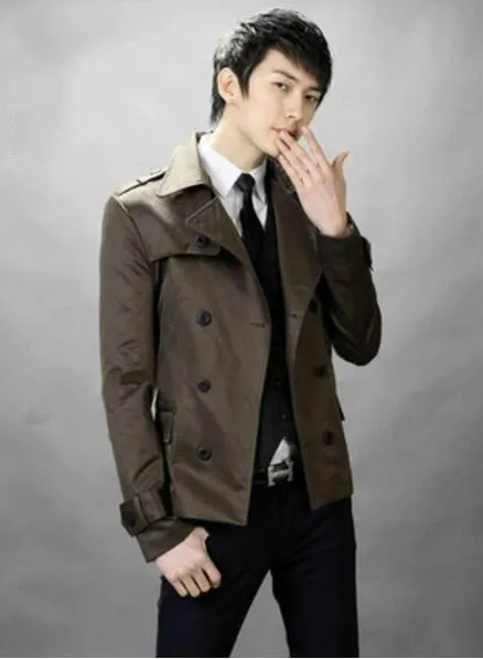 2019 New Male trench slim coat Korean men's clothing spring and autumn HOT short trench design double breasted coats outerwear