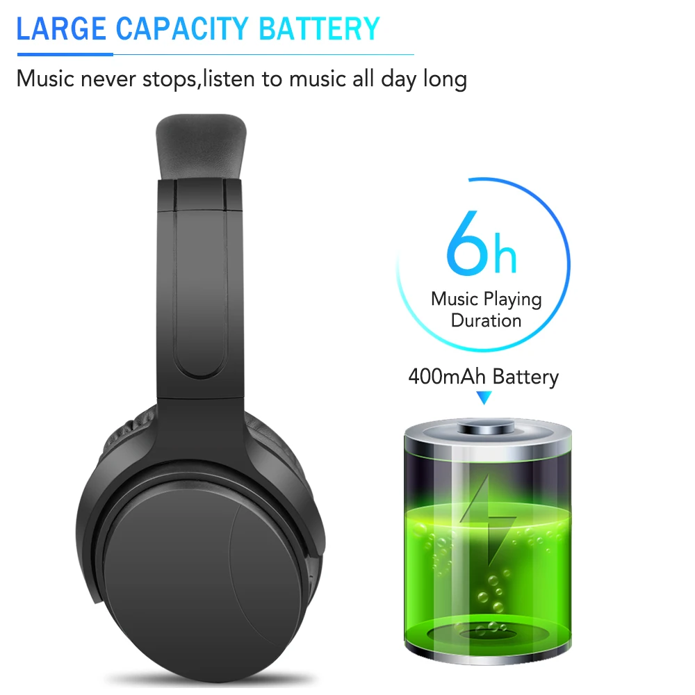 Wireless Bluetooth Headphone Dynamic Noise Cancelling Headset Foldable Over-Ear Bass Sound Adjustable Headset with Mic for Phone