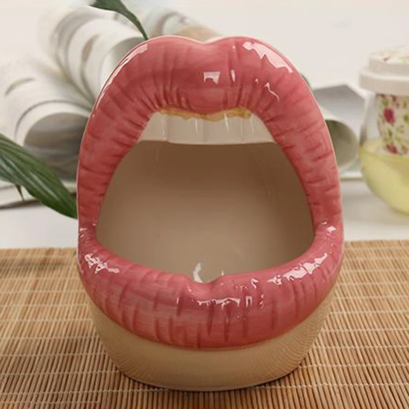 Cute Cartoon Ashtray Lips Ceramic Ashtray Creative Flower Pot Trendy Mouth Fashion Home Mini Send Boyfriend Gift