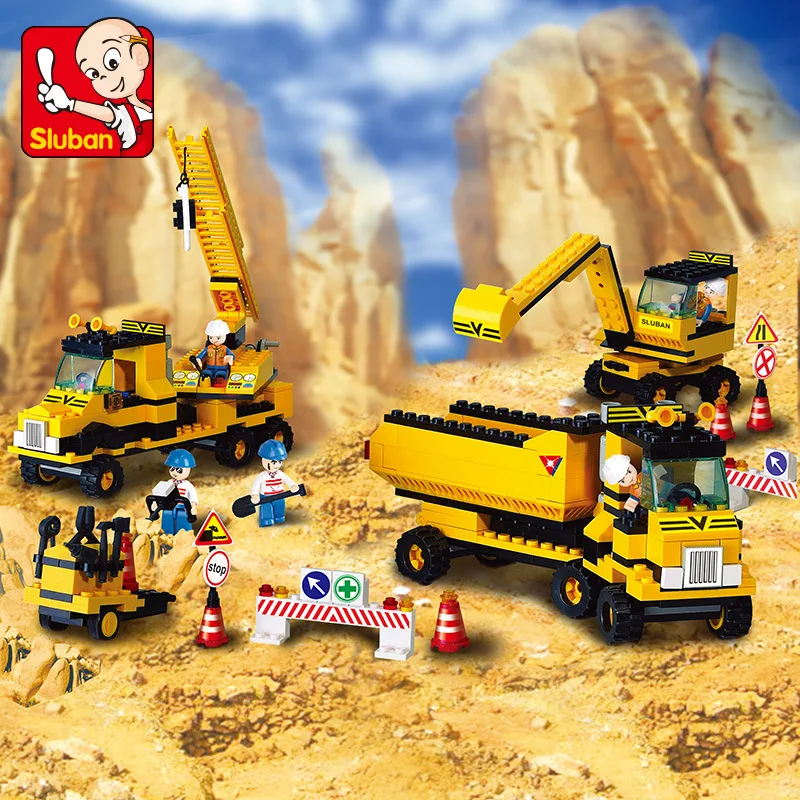 

SLUBAN 9700 Simulation City Engineering Vehicle Excavator Machine Combination Children Assembled Building Blocks Puzzle Toy