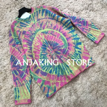 

Autumn winter mohair rainbow sweater women's pullover long-sleeved round neck oversized sweater high-quality knitted top 2020