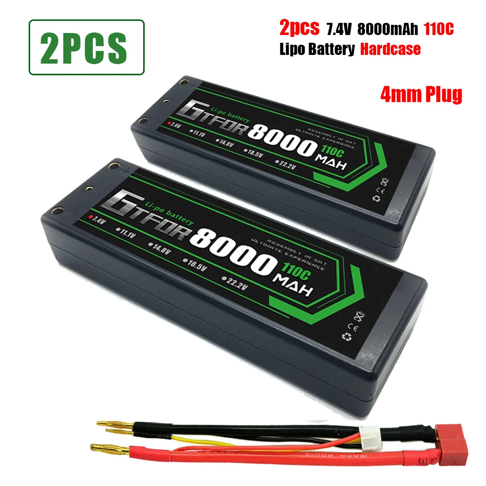 

GTFDR 8000mAh 4mm Lipo Battery 7.4V 110C/220C 2S LiPo RC Battery Deans XT60 EC5 for RC Evader Car Truck Truggy Buggy Helicopter