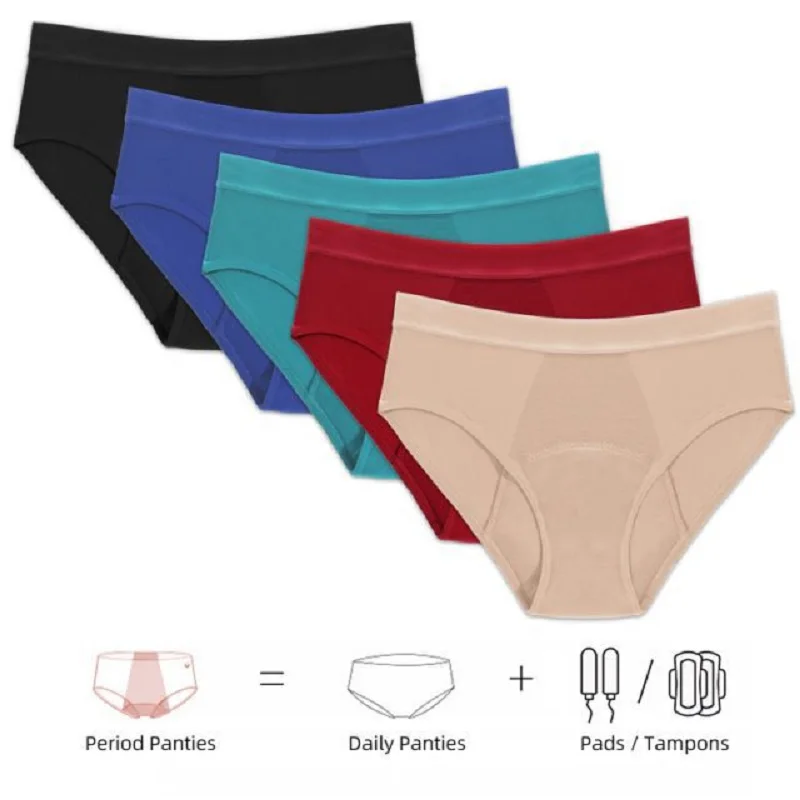 5PACK COLORS Leak Proof Menstrual Panties Women Heavy Absorbency Four-layer Leakproof Women Period Underwear Lingerie