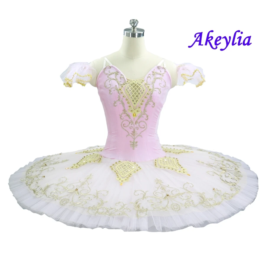 Adult Professional Ballet Tutu Pink Gold Women Nutcracker Fairy Doll Ballet Costumes Sleeping Beauty Pancake Tutu Ballet Dress