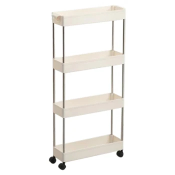 

BMBY-4 Layer space Kitchen Storage Rack Slim Slide Tower Movable Assemble Plastic Bathroom Shelf Space Saving Organizer
