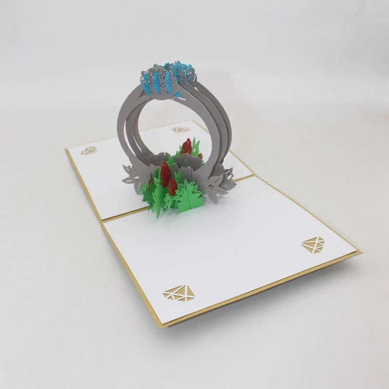  3D Handmade Sapphire Diamond Ring Paper Invitation Greeting Cards Anniversary Wedding Party Valenti - 4.00042E+12