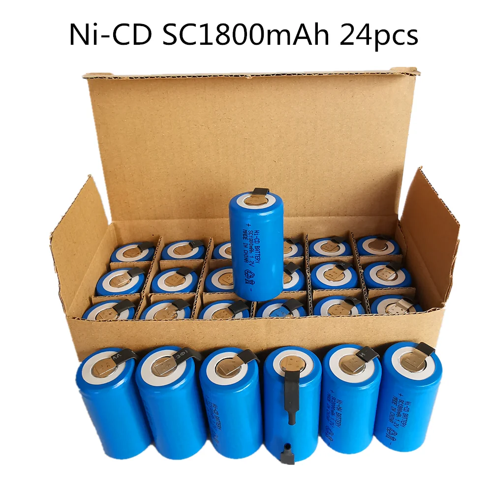 24 шт SC NI-CD аккумулятор 1800 мАч перезаряжаемый subc аккумулятор 1,2 в с вкладкой для makita dewalt для bosch