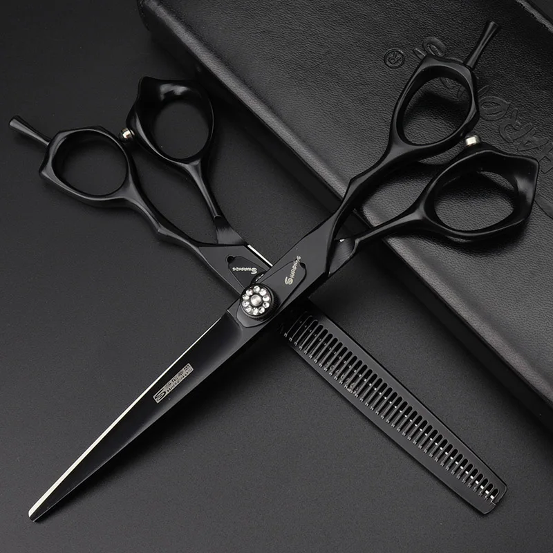 cut thin 20-25 Профессиональные японские 440C 7,0 дюймовые черные краски, 4 шт. в наборе, ножницы для ухода за кошками и собаками, прямые ножницы для сгибания, набор - Цвет: cut thin 20-25