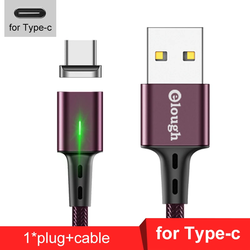 Elough Магнитный зарядный кабель для iphone кабель Micro usb type c кабель для HUAWEI P30 Магнитный кабель быстрое зарядное устройство USB C провод для передачи данных - Цвет: Red for type-c