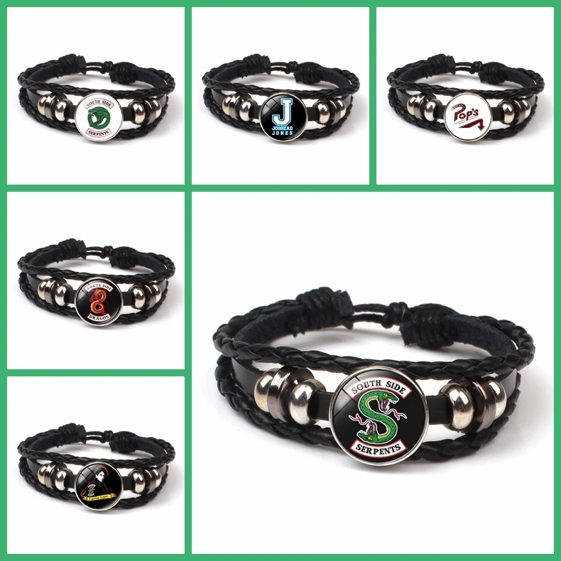 Лидер продаж! Мужской кожаный браслет ривердейл черный вращающийся купольный со