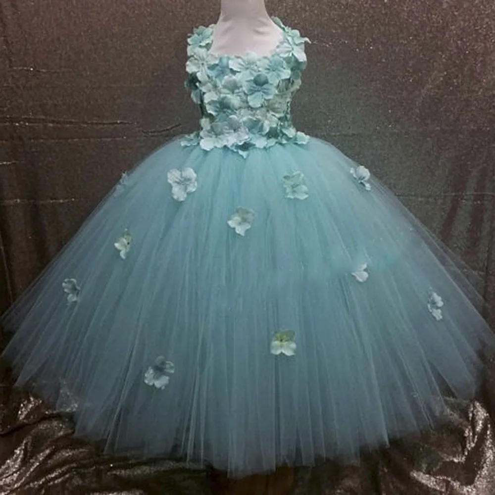 Платье-пачка с цветами гортензии для девочек; элегантное платье для маленьких девочек; платье с цветами для девочек длиной до щиколотки; платье для свадьбы, дня рождения; бальное платье