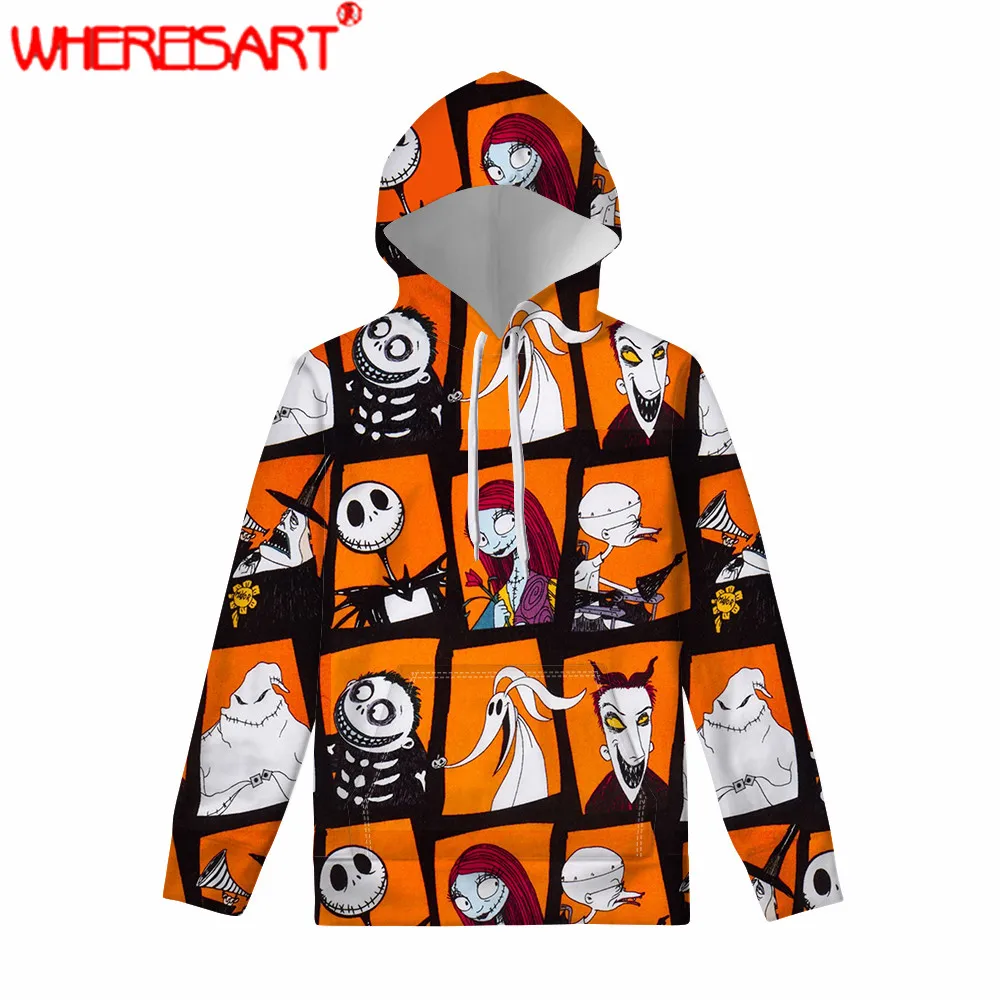 WHEREISART Джек и Салли 3D печатных женщин с длинным рукавом пуловер толстовка