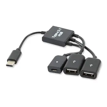 

USB 3.1 Type C Male to 2 Dual USB A 2.0 Female + Micro-USB Female 3 in 1 OTG HUB