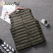 

Lightweight Single Breasted Down Vests Autumn Winter White Duck Down Vest Jacket Casual Sleeveless O-Neck Waistcoat men jacket