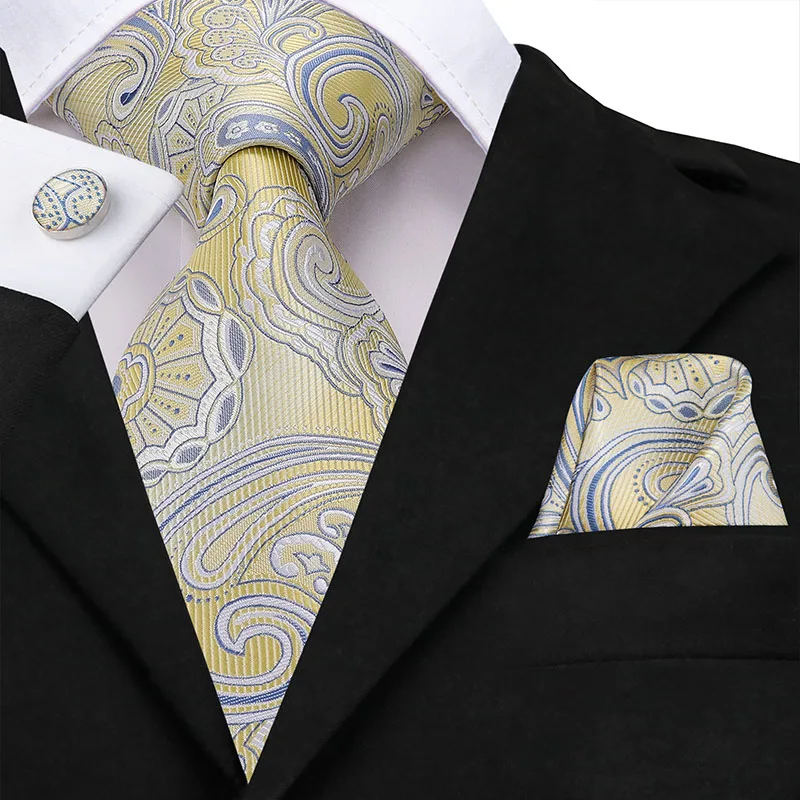 Hi-Tie шелк роскошные мужские галстуки цветочный черный золотистые Галстуки Пейсли галстук карманные Квадратные запонки набор мужской свадебный галстук