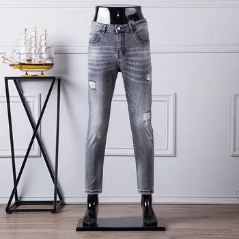 

2019 Men Jeans Elastic Force Pants Nine Points Pants Slim Fit Trend