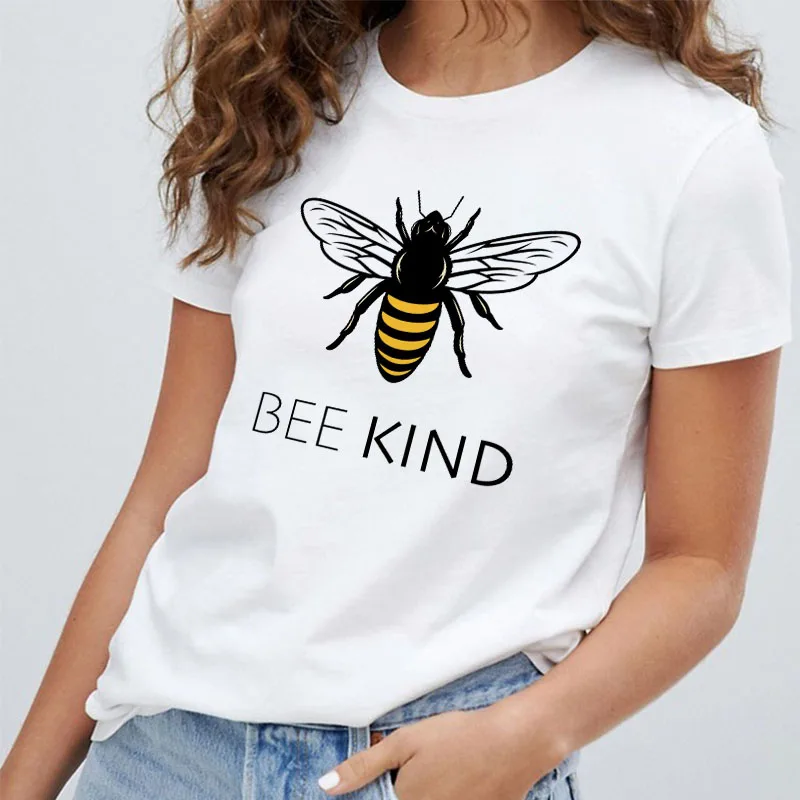 Футболка Bee Kind женская хлопковая с графическим принтом круглым вырезом Harajuku Ulzzang