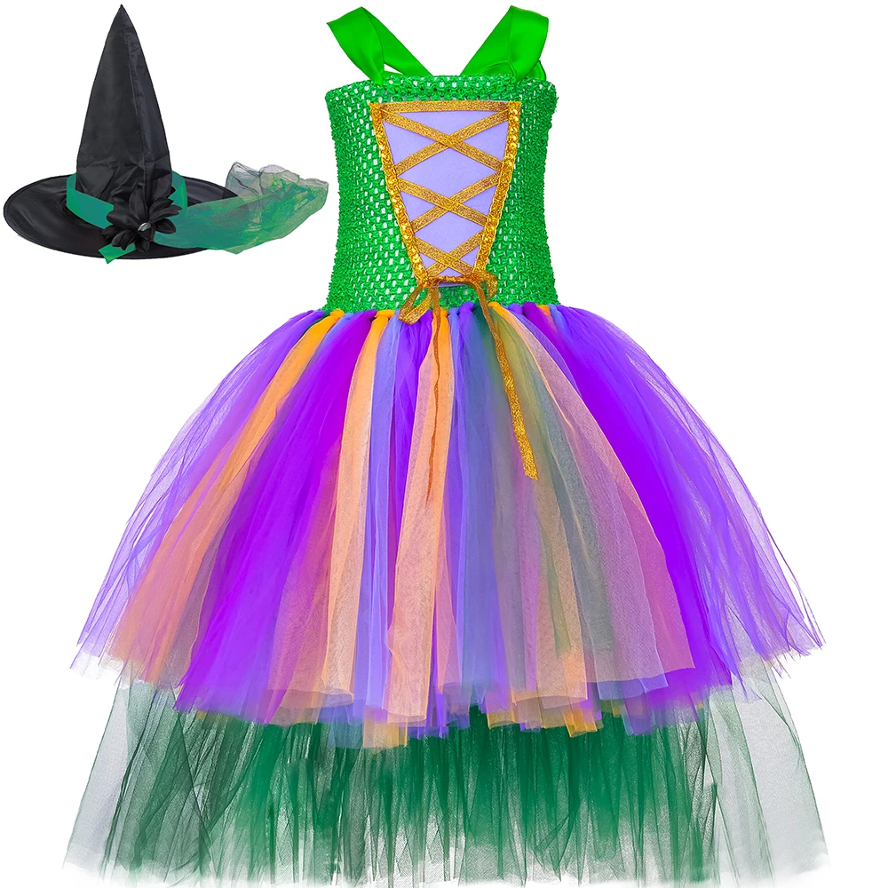 

Hocus Pocus Sanderson Sisters Tutu Dress with Train Girls Carnival Halloween Cosplay Witch Costume for Kids Fancy Clothes 1-14Y