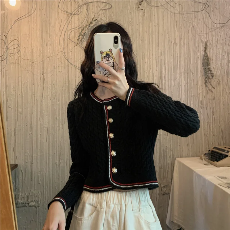 

Short Knitted Cardigan Autumn New Style WOMEN'S Dress 2020 nian Korean-style Loose Crew Neck Single-Breasted Linen Flower Color
