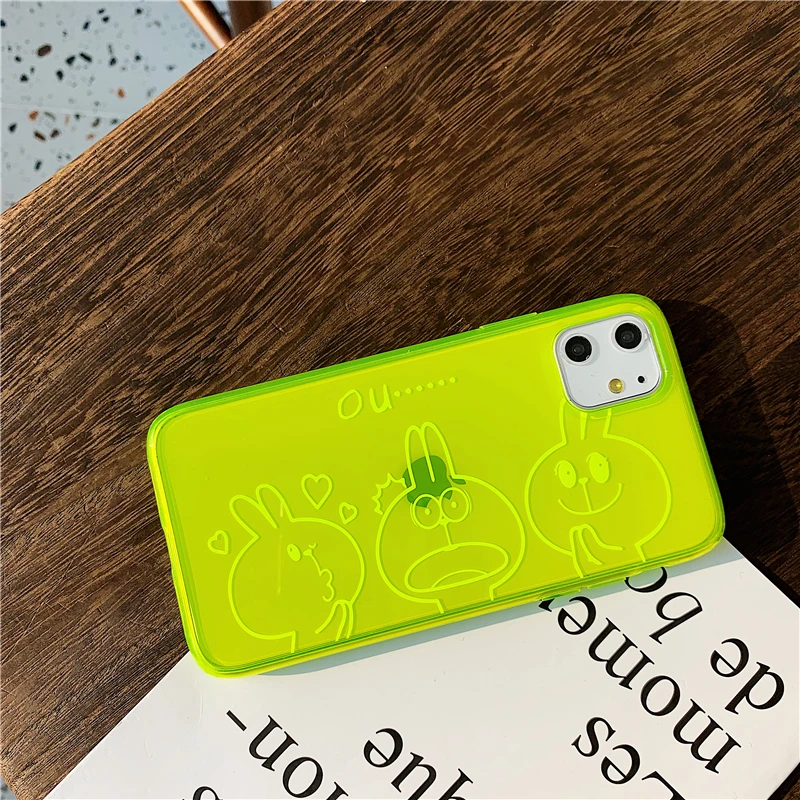 Fluorescence Cartoon rabbit transparent Case For iphone11 11pro 11promax XS Max XR X 7 8 Clear Soft TPU Coque Back Cover |