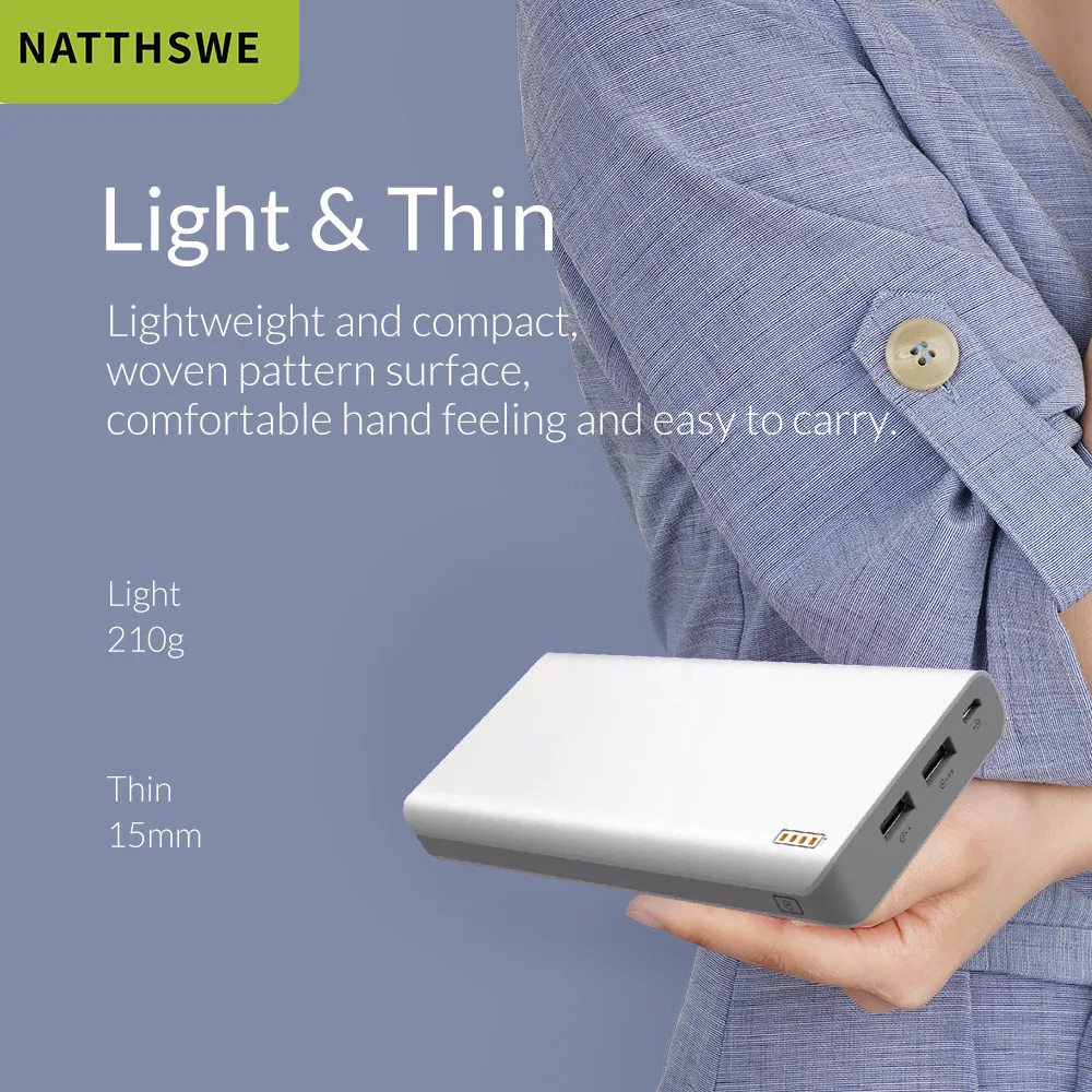 NATTHSWE, два порта usb, 20000 мА/ч, большая емкость, Мобильный Внешний аккумулятор, портативное Внешнее зарядное устройство для большинства смартфонов