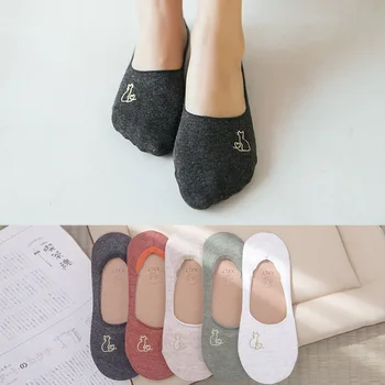 

5 Pairs Female Summer Cotton Ankle Socks Female Sweat Absorbing Casual Women Invisible Boat Socks No-slip Embroidery Sox NSB0605