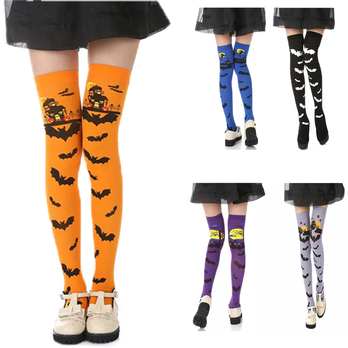 5 стилей, колготки для девочек на Хэллоуин, чулки, белые чулки с изображением ведьмы, скелета кости ног, черные длинные чулки выше колена