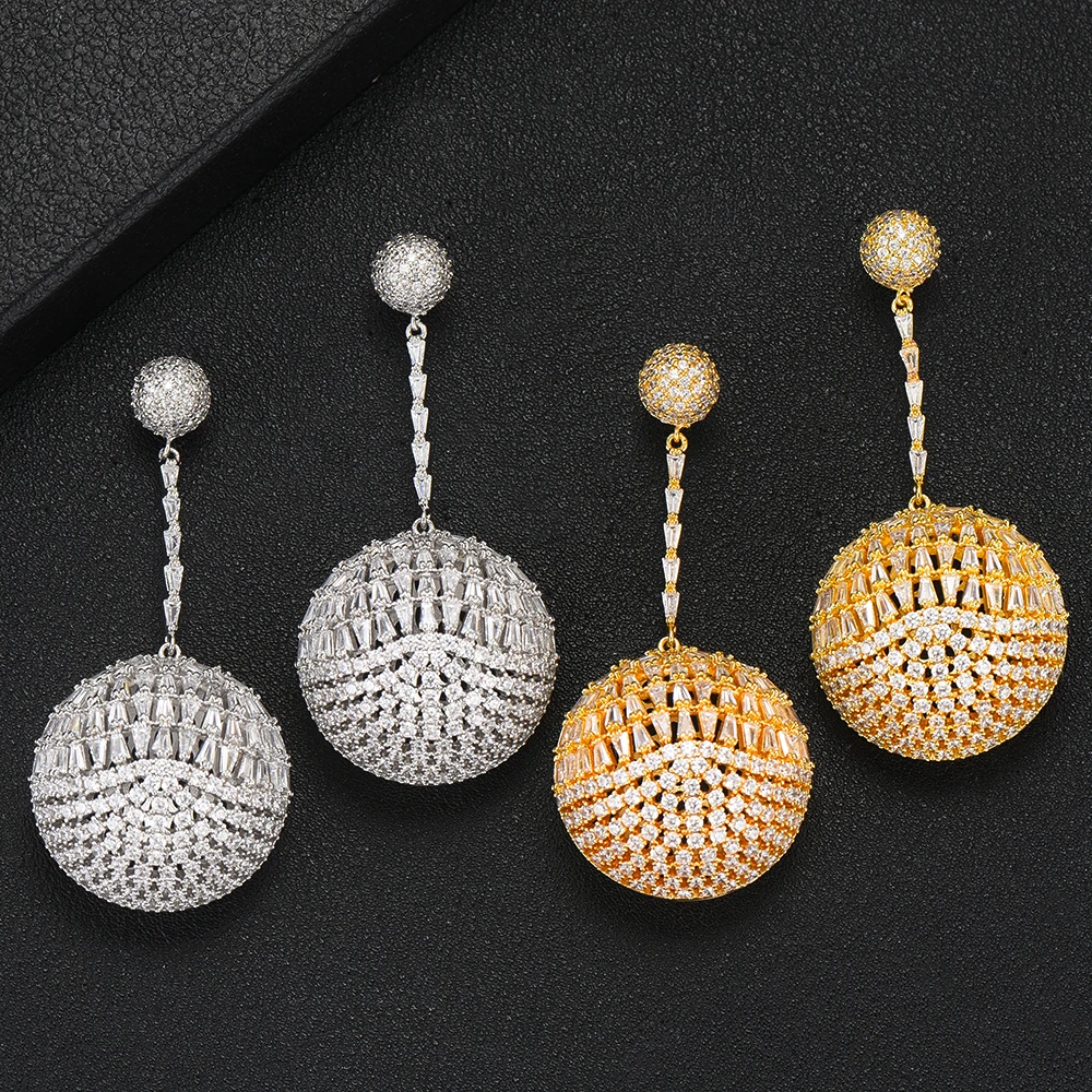 

SISCATHY Trendy Long Drop Ball Pendant Earrings For Women Girls Ear Jewelry Cubic Zirconia Bridal Wedding Engagement Earrings