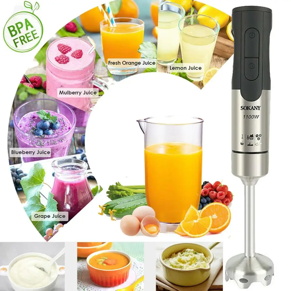 1100W Portable Electric Blender 2 Speed Multifunctional Kitchen Hand Mixer Fruit Vegetable Nut Juice Smoothie Baby Food Blenders