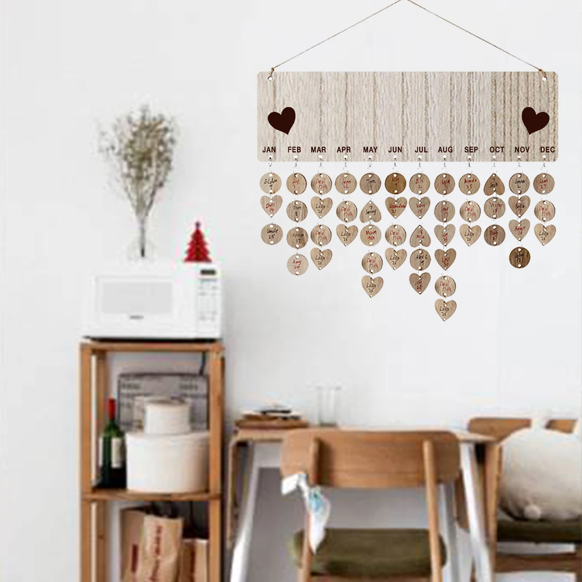 Reminder Birthday Calendar Board Wooden Plaque Wall Hanging Heartslice Discs Tag Family Decor