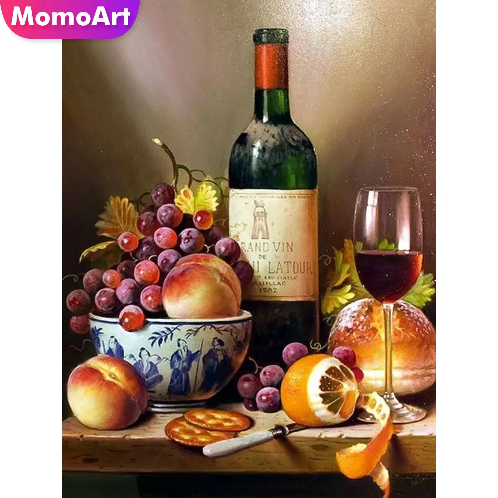 

MomoArt Diamond Painting Fruit Red Wine Cross Stitch Crystal Square Diamond Sets Unfinished Decorative Diamond Embroidery