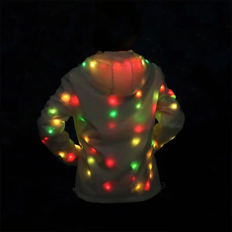Светодиодный праздничный яркий Яркий светящийся мигающий свет; повседневная куртка с капюшоном и карманами; вечерние пальто для танцев на Хэллоуин; детская одежда