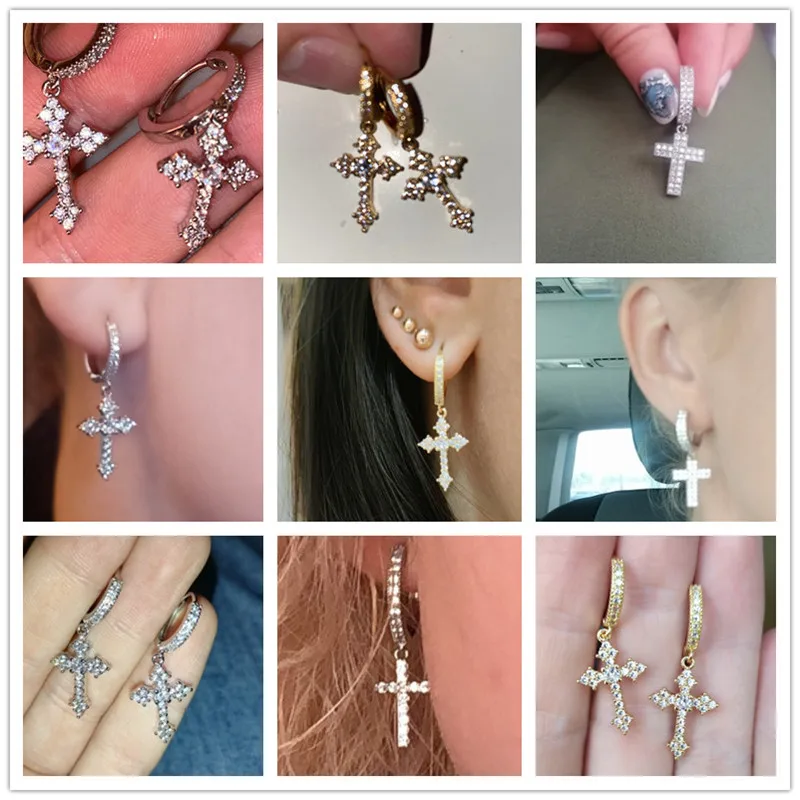 Drop Earrings Stylish Arrow Cross-shape Dazzling Crystal Zirconia Hiphop Party For Women/Men