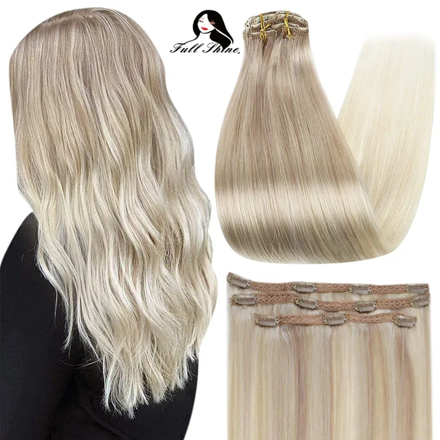 Full Shine 50 Grams Clip On Human Hair Extensions Ombre Color 3Pcs 100% Machine Remy Human Hair Hairpins Clip In Hair Extensions 18 22 60