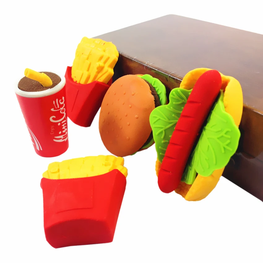 1pcs/lot Mini Kawaii Hot Dog Office Supplies French Fries Food Eraser