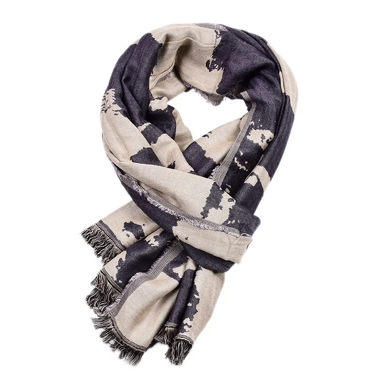 Мужские шарфы из хлопка и льна с рисунком чернил, грязно окрашенная тканая длинная шаль, короткая бахрома, теплый мужской шарф на осень и зиму, 195x65 см