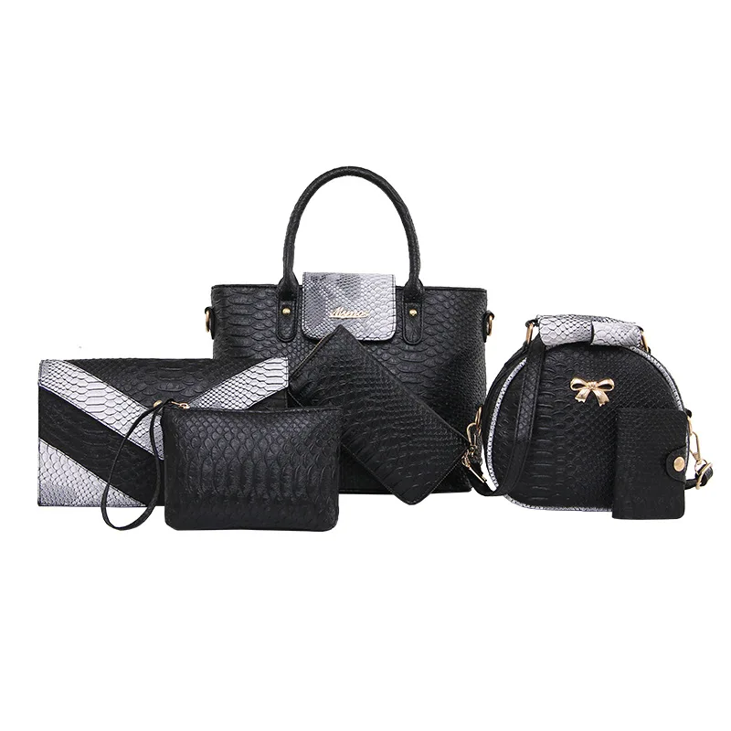 

High Quality Women's Bag 6-piece Set Composite Bag Crocodile Pattern PU Leather Retro Shoulder Messenger Crossbody Bag #197499